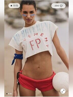 FP Movement Women's White Cropped Graphic Hot Shot Graphic Cropped Tee Sz L $40